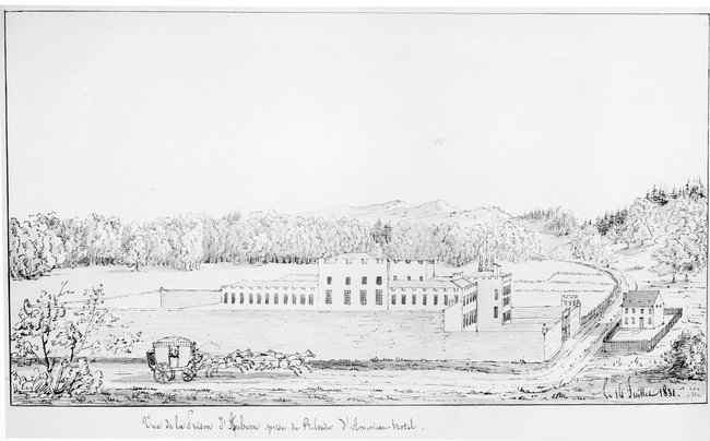 Beinecke Rare Book & Manuscript Library / An 1831 drawing of Auburn State Prison in New York.