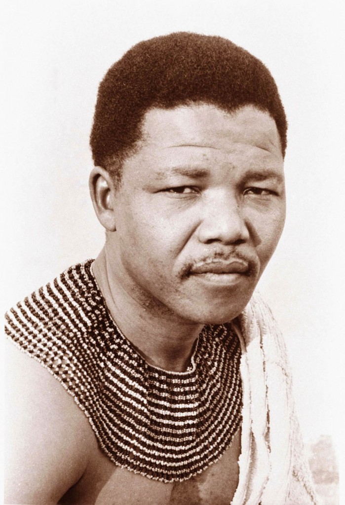 A 1962 portrait of Nelson Mandela wearing the traditional outfit of the Thembu tribe which he came from.