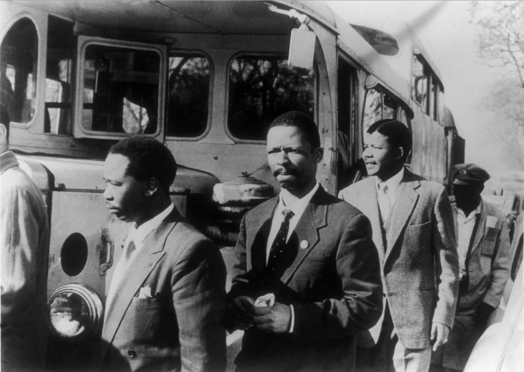 Mandela, second from right, a leader of the African National Congress, and other activists who were charged with treason by the South African government walk to their trial, in 1956. Photograph: Keystone-France/Gamma-Keystone/Getty.