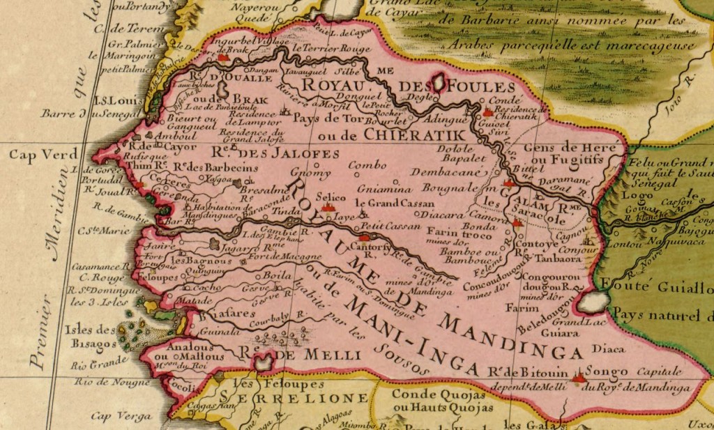 Senegambia in 1707, with the Kingdom of Waalo written as ‘R. d’Oualle ou de Brak’